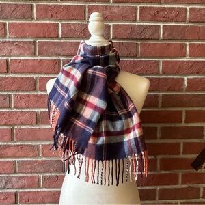 •100% Cashmere Plaid Fringed Scarf 70”x12” NWOT Made In Scotland